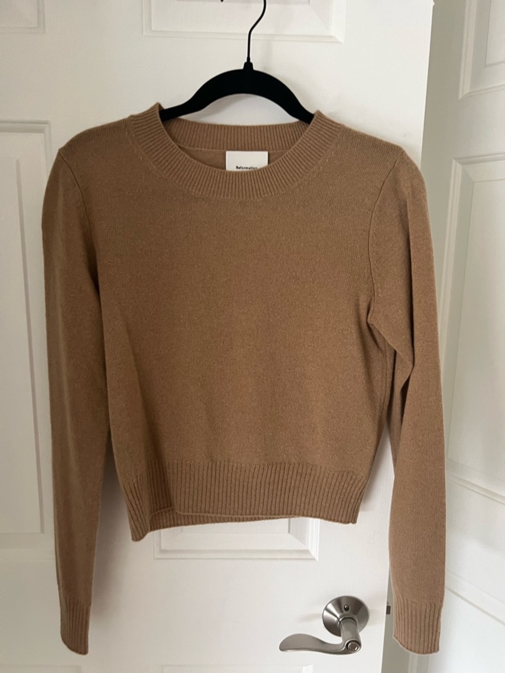 Reformation Cropped Crewneck Sweater - Camel Brown